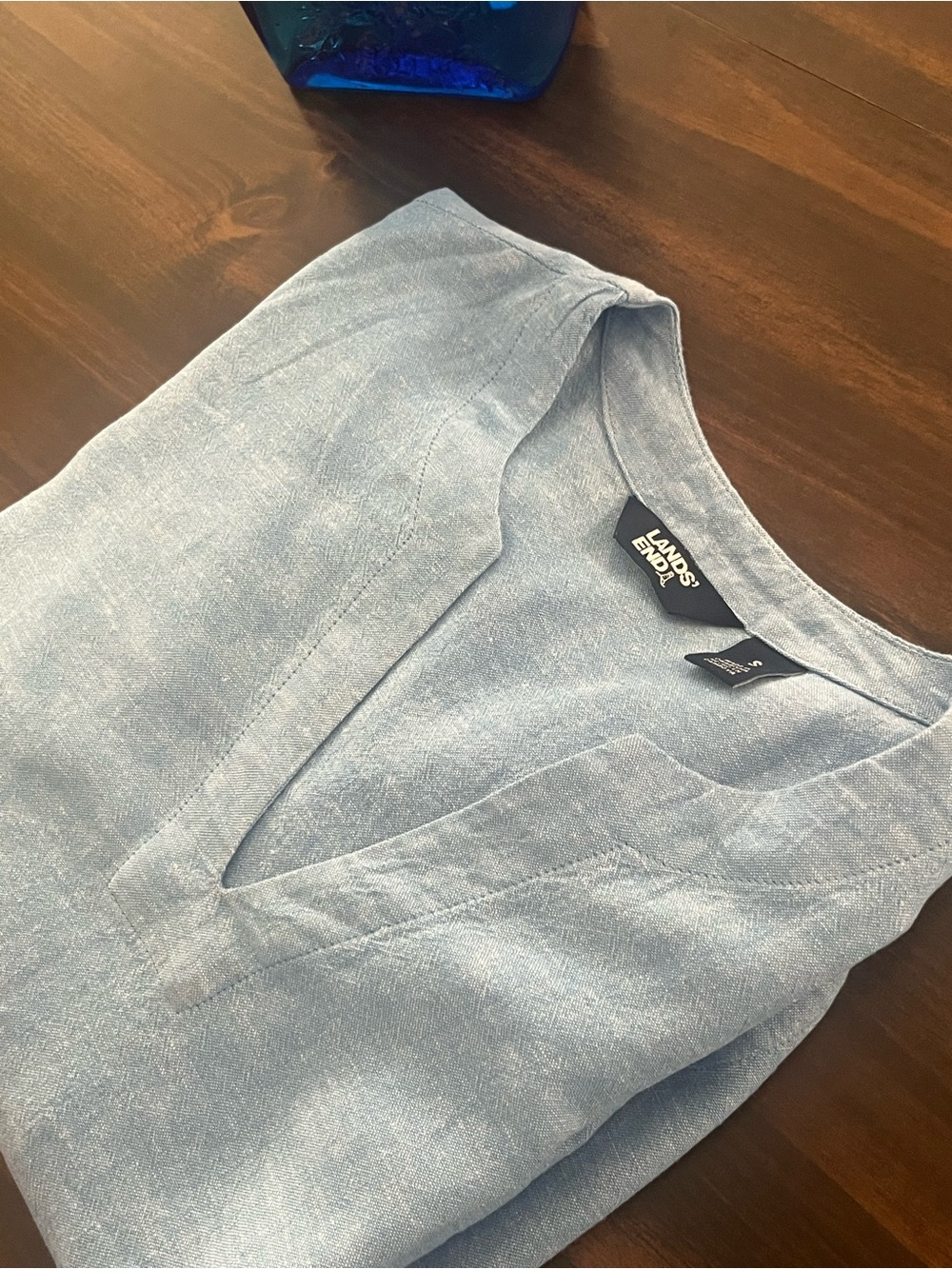 Lands' End Pale Blue Linen V-Neck Top size small